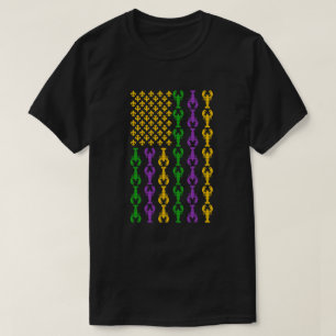 US Mardi Gras Flag with Fleur de Lis Crawfish T-Shirt