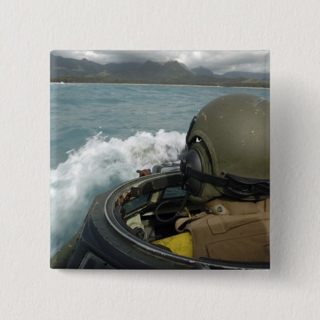 US Marine driving an amphibious assault vehicle 15 Cm Square Badge (Front)