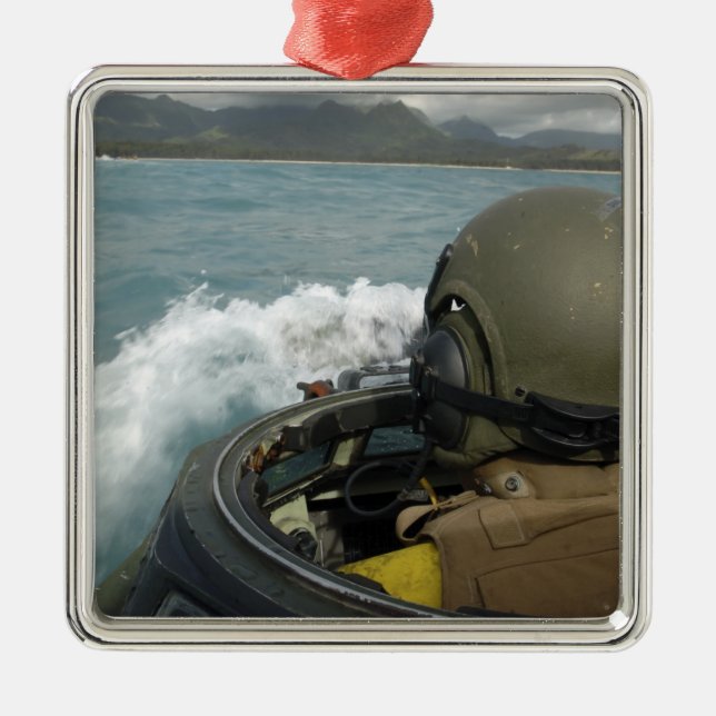US Marine driving an amphibious assault vehicle Metal Tree Decoration (Front)