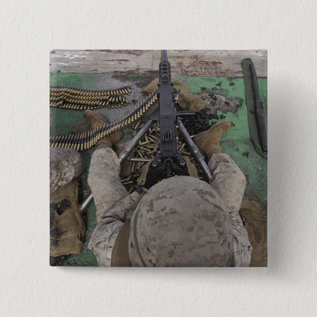 US Marine fires an M2 50-calibre machine gun 15 Cm Square Badge (Front)