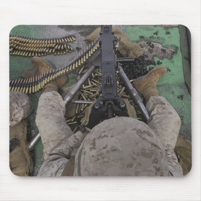 US Marine fires an M2 50-calibre machine gun Mouse Mat (Front)