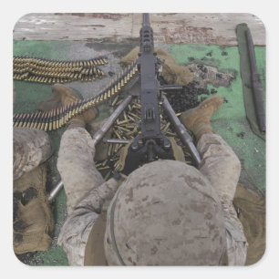 US Marine fires an M2 50-calibre machine gun Square Sticker