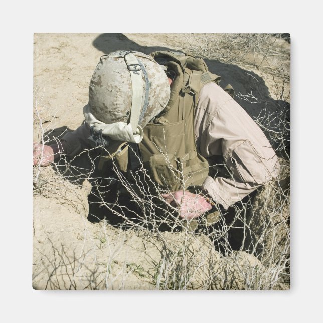 US Marine jumps down a hole Magnet (Front)