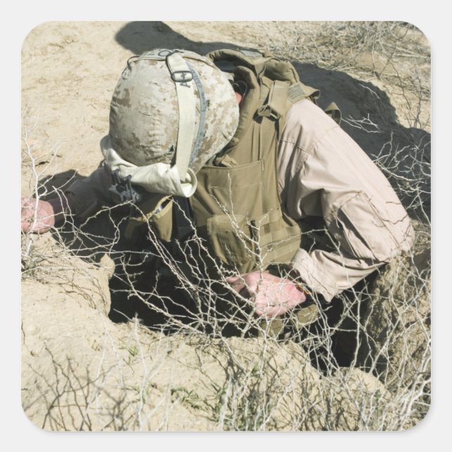 US Marine jumps down a hole Square Sticker (Front)