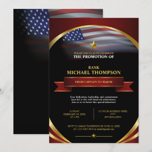 US Marine Promotion American Flag Gold Black Invitation