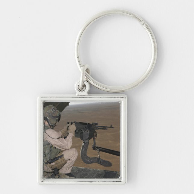 US Marine test firing an M240 heavy machine gun Key Ring (Front)