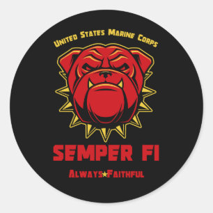 US Marines Bulldog Mascot Semper Fi Classic Round Sticker