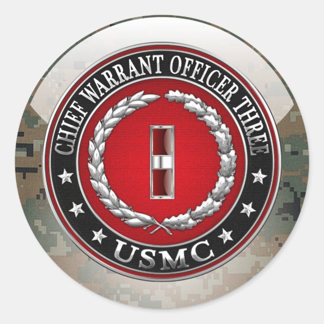 US Marines: Chief Warrant Three (USMC CWO-3) [3D] Classic Round Sticker (Front)