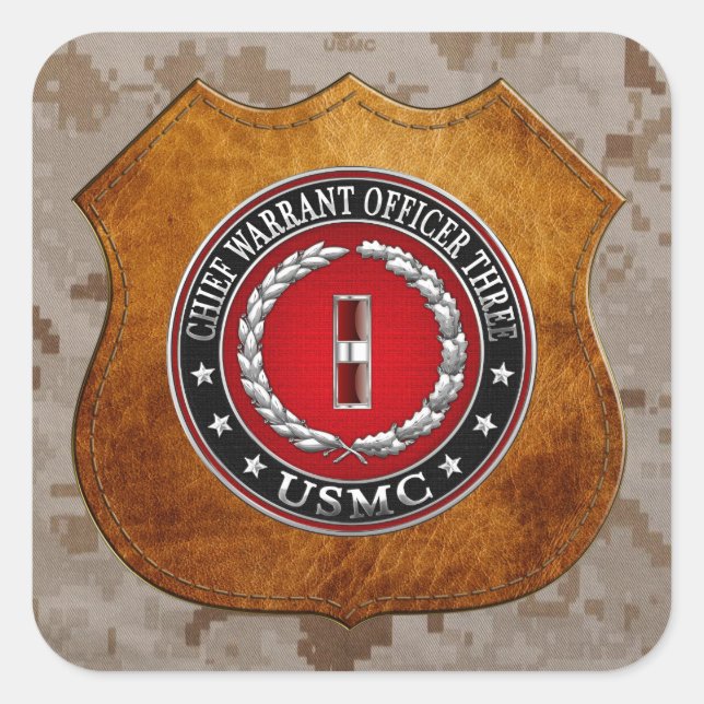 US Marines: Chief Warrant Three (USMC CWO-3) [3D] Square Sticker (Front)