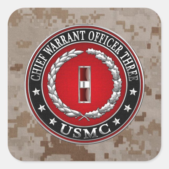 US Marines: Chief Warrant Three (USMC CWO-3) [3D] Square Sticker (Front)