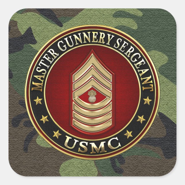US Marines: Master Gunnery Sergeant (USMC MGySgt) Square Sticker (Front)