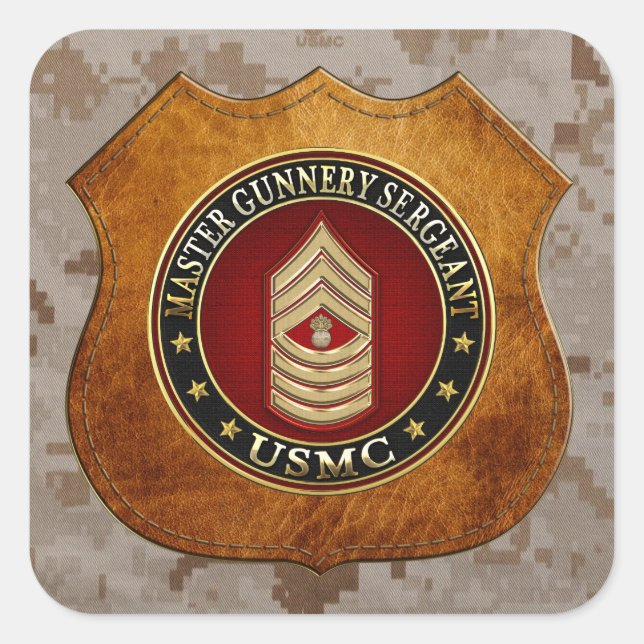 US Marines: Master Gunnery Sergeant (USMC MGySgt) Square Sticker (Front)