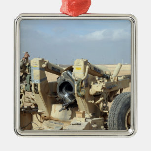 US Marines prepare to fire a howitzer 2 Metal Tree Decoration