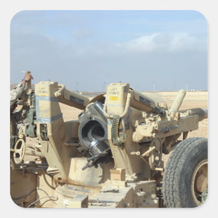 US Marines prepare to fire a howitzer 2 Square Sticker