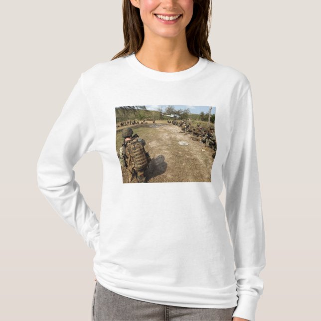 US Marines provide security as a UH-1N T-Shirt (Front)