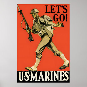 US Marines Recruitment Poster WWII Propaganda Wall