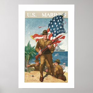 US Marines - w/Flag Poster