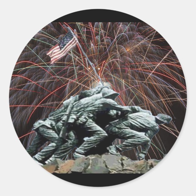 US Marines War Memorial Iwo Jima Fireworks Classic Round Sticker (Front)
