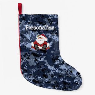 US Military Blue Camo Christmas Stocking w/ Santa