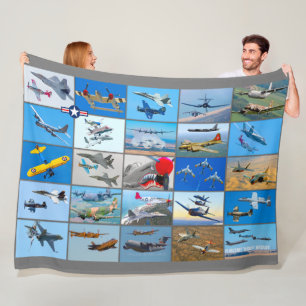 US MILITARY WARBIRD AIRCRAFT “MONTAGE” FLEECE BLANKET