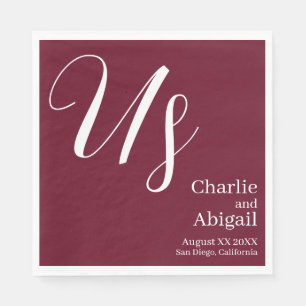 US Modern Romantic Wedding on Burgundy Napkin