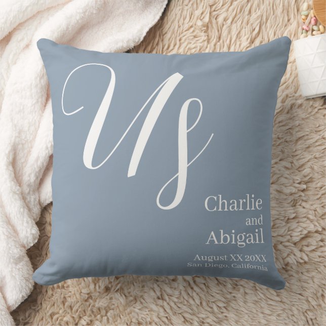 US Modern Romantic Wedding on Dusty Blue Cushion (Blanket)