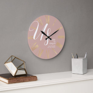 US Modern Romantic Wedding on Dusty Pink Large Clock