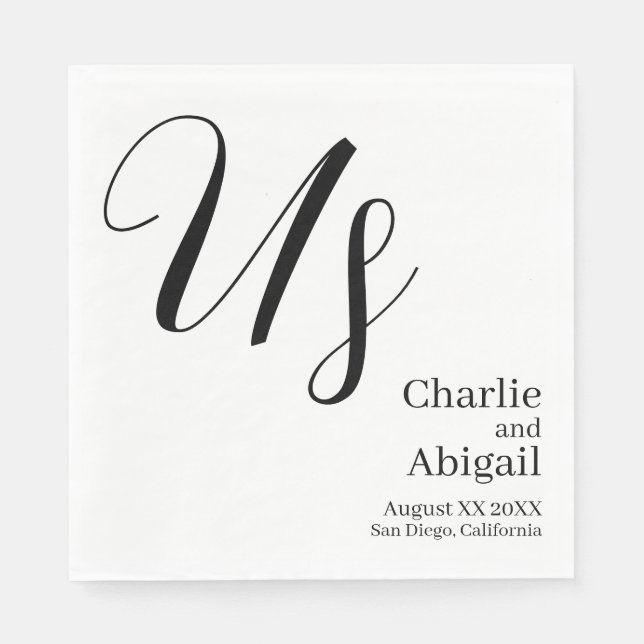 US Modern Romantic Wedding on White Napkin (Front)