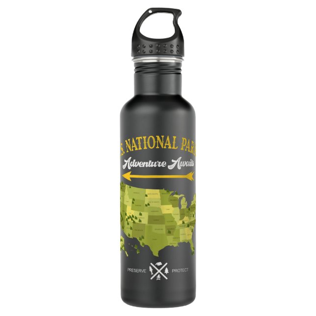 US National Parks Adventure Awaits Hiking & Campin 710 Ml Water Bottle (Front)