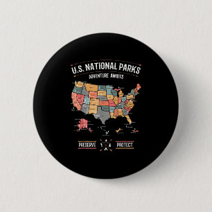 Us National Parks Map Preserve Protect Hiking Camp 6 Cm Round Badge
