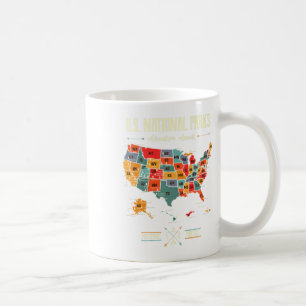 Us National Parks Map Preserve Protect Hiking Camp Coffee Mug