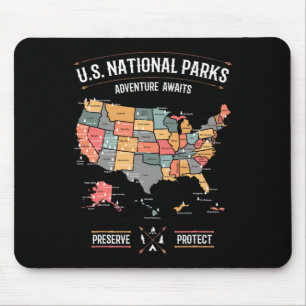Us National Parks Map Preserve Protect Hiking Camp Mouse Mat