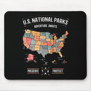 Us National Parks Map Preserve Protect Hiking Camp Mouse Mat