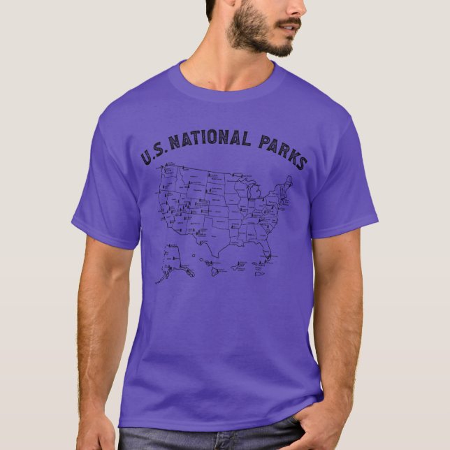 US National Parks USA Map Hiking Camp Camping vint T-Shirt (Front)