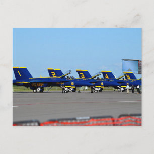 US Navy Blue Angels Jets Lined Up on Tarmac Airsho Postcard