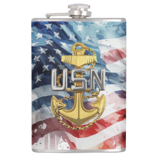 US Navy Chief Flask, E7 Pinning Gift Hip Flask