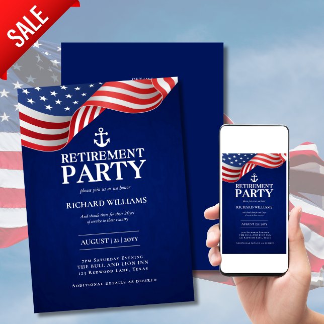 US Navy Retirement Anchor Patriotic Flag Military Invitation (Creator Uploaded)