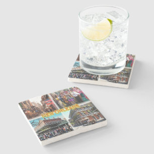 US New Orleans - Bourbon Street - Mardi Gras - Stone Coaster