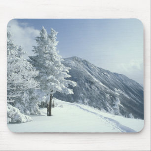 US, NH, Snow covered trees Trails Snoeshoe Mouse Mat