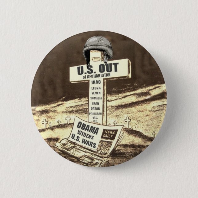 US OUT of WAR 6 Cm Round Badge (Front)
