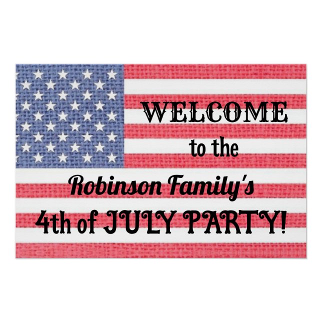 US Patriotic American Flag Burlap Calligraphy text Poster (Front)
