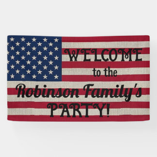US Patriotic American Flag Linen Calligraphy Text Banner