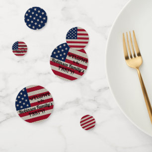 US Patriotic American Flag Linen Calligraphy Text Confetti