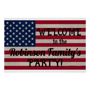 US Patriotic American Flag Linen Calligraphy Text Poster