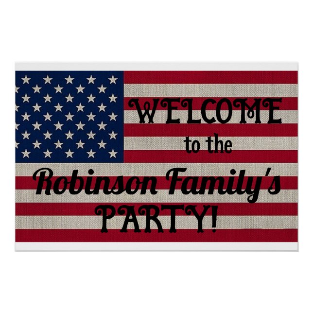 US Patriotic American Flag Linen Calligraphy Text Poster (Front)