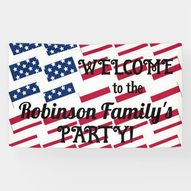 US Patriotic American Flag Tiles Calligraphy Text  Banner (Horizontal)