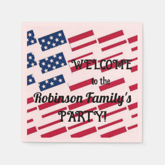 US Patriotic American Flag Tiles Calligraphy Text  Napkin