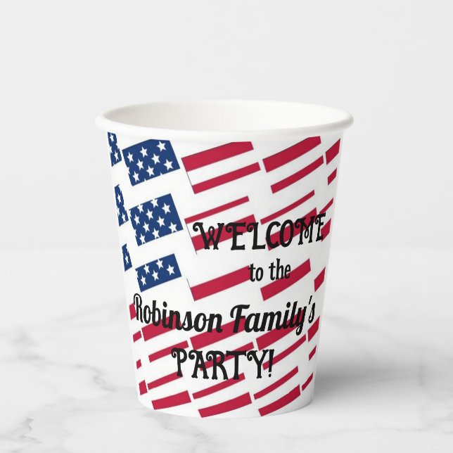US Patriotic American Flag Tiles Calligraphy Text  Paper Cups (Front)