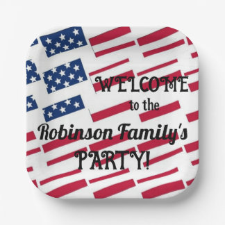 US Patriotic American Flag Tiles Calligraphy Text  Paper Plate