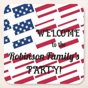 US Patriotic American Flag Tiles Calligraphy Text  Square Paper Coaster